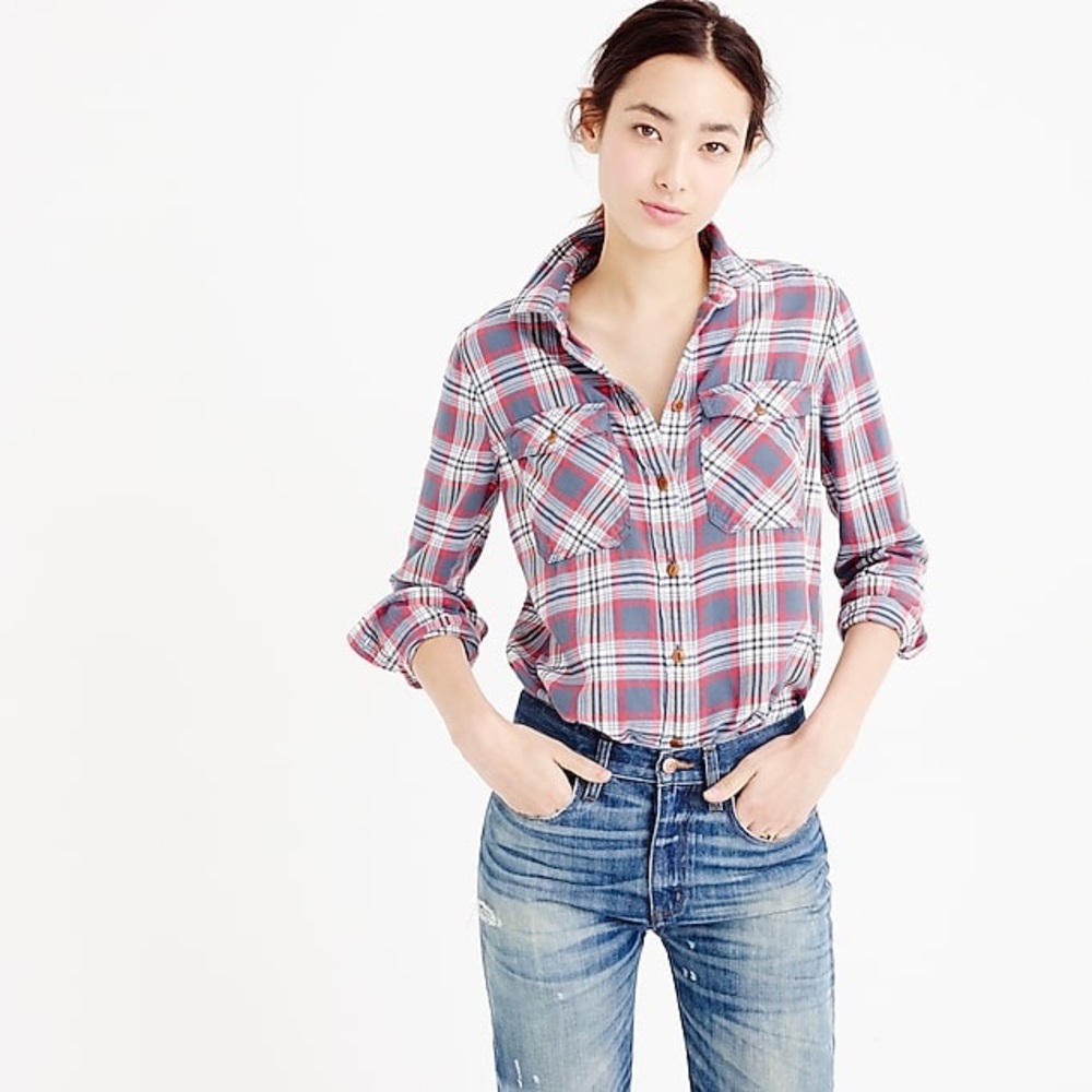 J.Crew NWT Boyfriend Flannel Shirt Dark Plaid